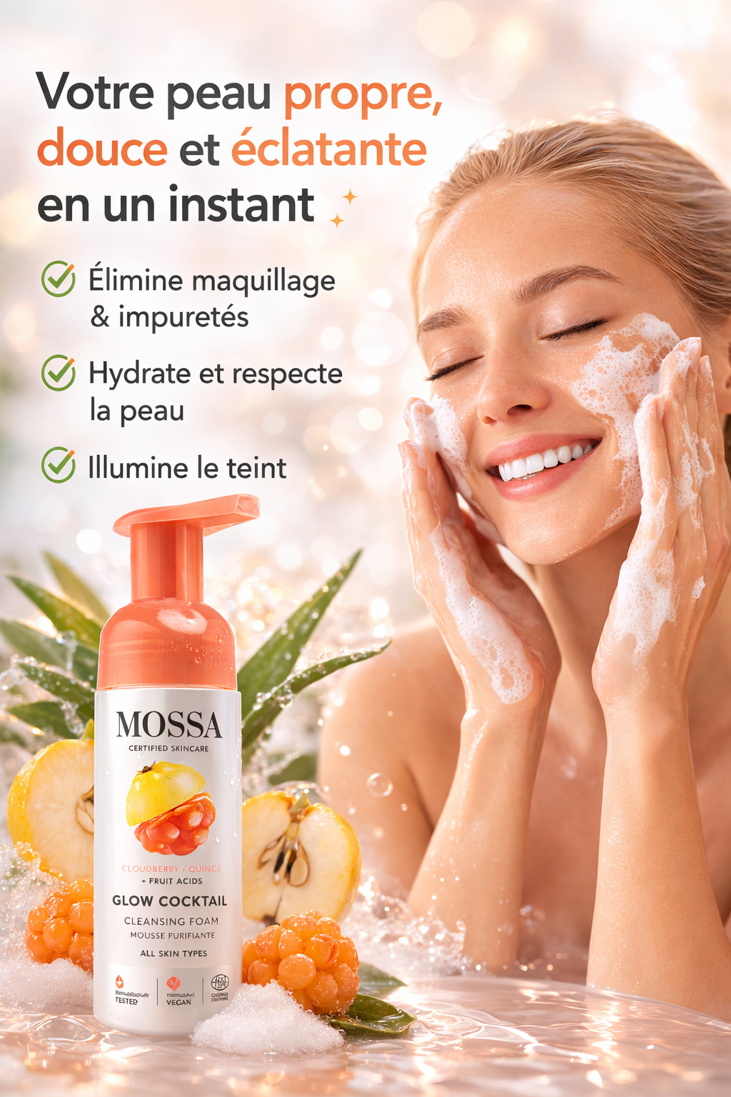 Mousse Nettoyante Éclat Glow Cocktail – Nettoie, Hydrate et Illumine la Peau