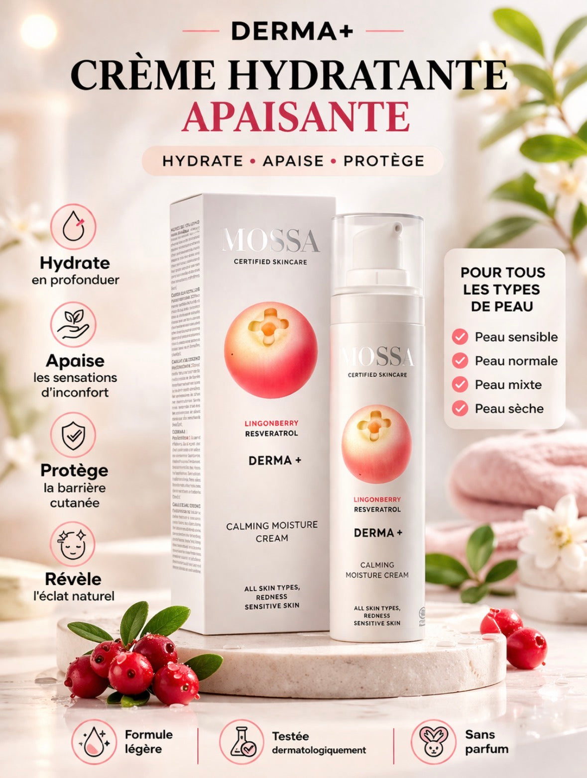 Crème Hydratante Apaisante 50 ml – Peaux Sensibles, Normales à Sèches